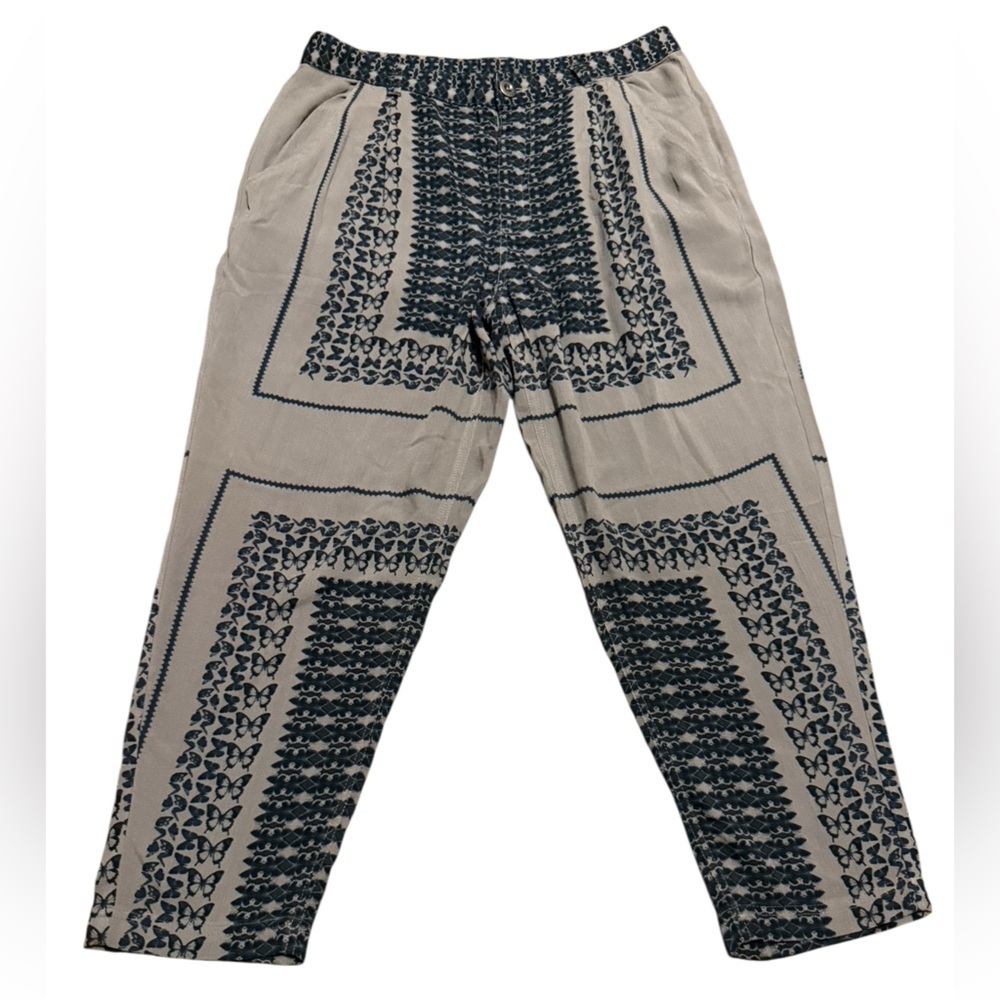 Free People Grey and Blue Butterfly Capri Pants Size 4